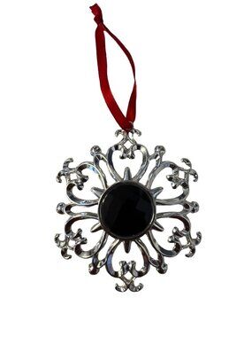 Lenox Snowflake Ornament Silver Tone Blue Crystal Center Holiday Christmas Decor